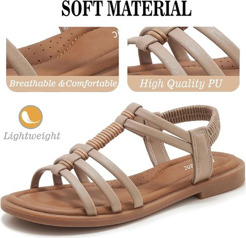 Womens Sandals Flats Shoes - Comfortable Summer Dressy Casual Ankle Elastic Slip on Walking Beach Sandal in Kuwait