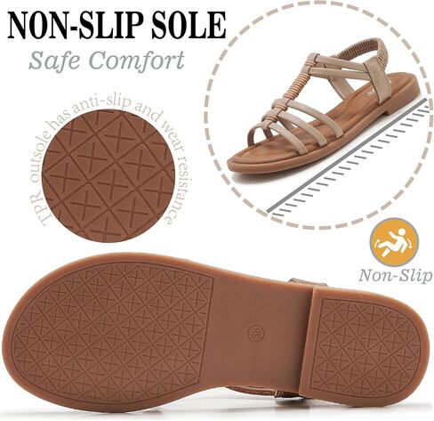 Womens Sandals Flats Shoes - Comfortable Summer Dressy Casual Ankle Elastic Slip on Walking Beach Sandal in Kuwait
