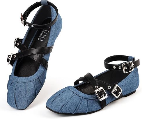 Womens Mary Jane Flats Round Toe Comfortable Cross Strap Flats Dressy Ballet Flats Shoes Vintage Shoes with Ankle Strap in Saudi Arabia