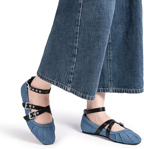 Womens Mary Jane Flats Round Toe Comfortable Cross Strap Flats Dressy Ballet Flats Shoes Vintage Shoes with Ankle Strap in Saudi Arabia