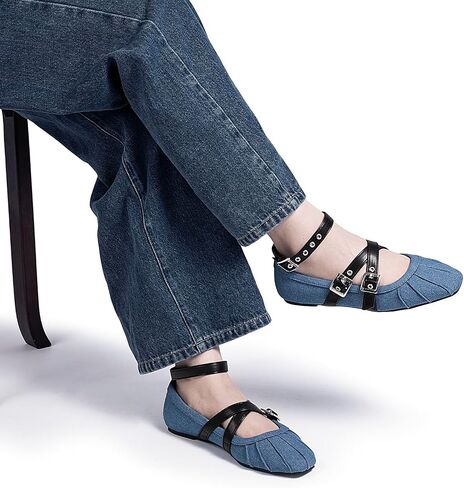 Womens Mary Jane Flats Round Toe Comfortable Cross Strap Flats Dressy Ballet Flats Shoes Vintage Shoes with Ankle Strap in Saudi Arabia