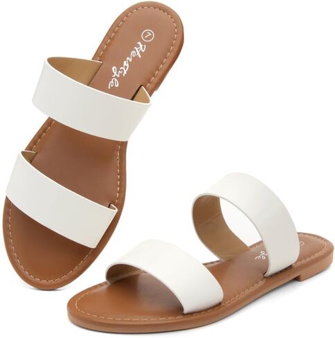 Herstyle Miraa Womens Flat Sandals Fashion Slides Flat Sandals Open Toe Double Band Sandal Comfortable Slip on Slippers for Summer in Kuwait