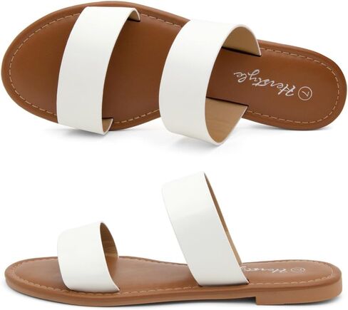 Herstyle Miraa Womens Flat Sandals Fashion Slides Flat Sandals Open Toe Double Band Sandal Comfortable Slip on Slippers for Summer in Kuwait