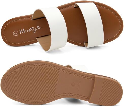 Herstyle Miraa Womens Flat Sandals Fashion Slides Flat Sandals Open Toe Double Band Sandal Comfortable Slip on Slippers for Summer in Kuwait