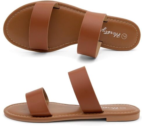 Herstyle Miraa Womens Flat Sandals Fashion Slides Flat Sandals Open Toe Double Band Sandal Comfortable Slip on Slippers for Summer in Kuwait