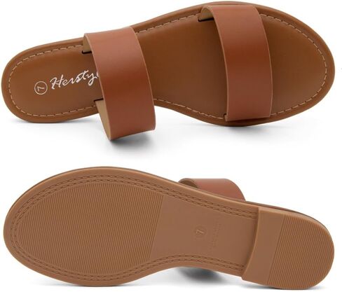 Herstyle Miraa Womens Flat Sandals Fashion Slides Flat Sandals Open Toe Double Band Sandal Comfortable Slip on Slippers for Summer in Kuwait