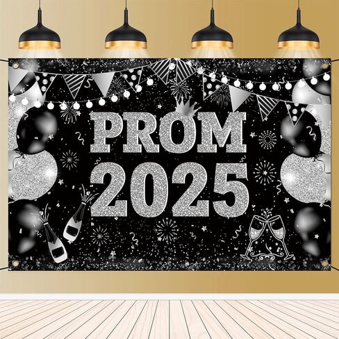 Large 71" X 43" Prom Decorations 2025 Backdrop Banner, Black and Silver Prom Backdrop for Photoshoot 2025 Send Off Decorations for High School College Graduation Party Decor in Saudi Arabia