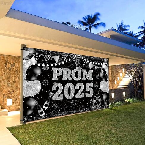 Large 71" X 43" Prom Decorations 2025 Backdrop Banner, Black and Silver Prom Backdrop for Photoshoot 2025 Send Off Decorations for High School College Graduation Party Decor in Saudi Arabia