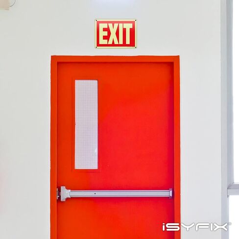 ملصقات iSYFIX Exit Glow in the Dark Sign باللون الأحمر - عبوتان مقاس 10x7 بوصة - فينيل فوتولومينيسسينت، مغلف للأشعة فوق البنفسجية، ومقاومة الطقس والبهتان، داخلي وخارجي للأعمال والمدرسة والمكتب والمستودع in Saudi Arabia