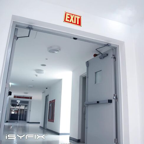 ملصقات iSYFIX Exit Glow in the Dark Sign باللون الأحمر - عبوتان مقاس 10x7 بوصة - فينيل فوتولومينيسسينت، مغلف للأشعة فوق البنفسجية، ومقاومة الطقس والبهتان، داخلي وخارجي للأعمال والمدرسة والمكتب والمستودع in Saudi Arabia