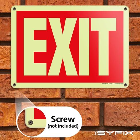 ملصقات iSYFIX Exit Glow in the Dark Sign باللون الأحمر - عبوتان مقاس 10x7 بوصة - فينيل فوتولومينيسسينت، مغلف للأشعة فوق البنفسجية، ومقاومة الطقس والبهتان، داخلي وخارجي للأعمال والمدرسة والمكتب والمستودع in Saudi Arabia
