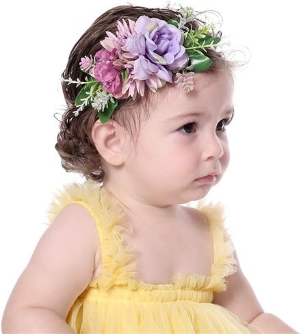 Baby Girls Flower Nylon Headbands Newborn Rose Floral Stretchy Hair Band Party Photo Props Hair Acceaaory for Toddler Infant (Purple, Stretchy) in Kuwait
