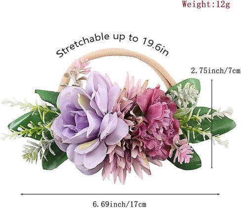 Baby Girls Flower Nylon Headbands Newborn Rose Floral Stretchy Hair Band Party Photo Props Hair Acceaaory for Toddler Infant (Purple, Stretchy) in Kuwait