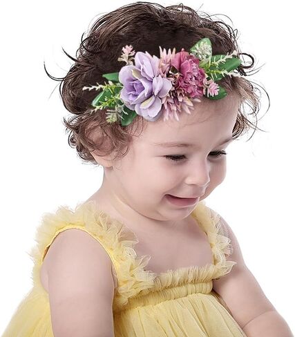 Baby Girls Flower Nylon Headbands Newborn Rose Floral Stretchy Hair Band Party Photo Props Hair Acceaaory for Toddler Infant (Purple, Stretchy) in Kuwait