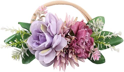 Baby Girls Flower Nylon Headbands Newborn Rose Floral Stretchy Hair Band Party Photo Props Hair Acceaaory for Toddler Infant (Purple, Stretchy) in Kuwait