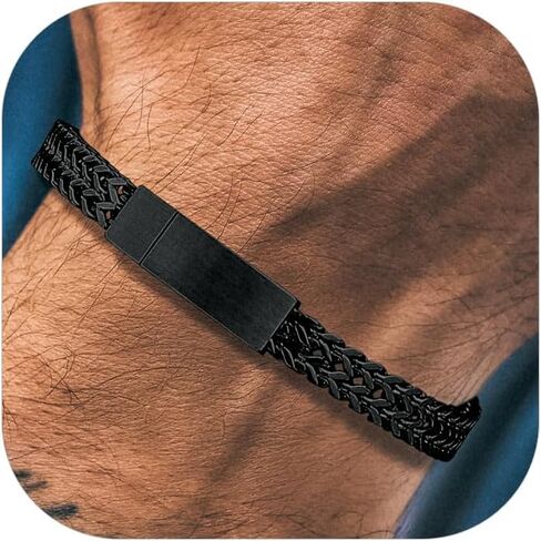 Richsteel Bracelets for Men 6mm/10mm/12mm Width Stainless Steel With Sturdy Clasp Franco Curb Chain Mens Bracelet 7.4/8.2/9 Inches Length in Kuwait