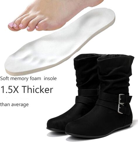 Luoika Women's Wide Width Ankle Boots - Black Brown Short Boots Block Low Heel Side Zipper Booties. in Saudi Arabia