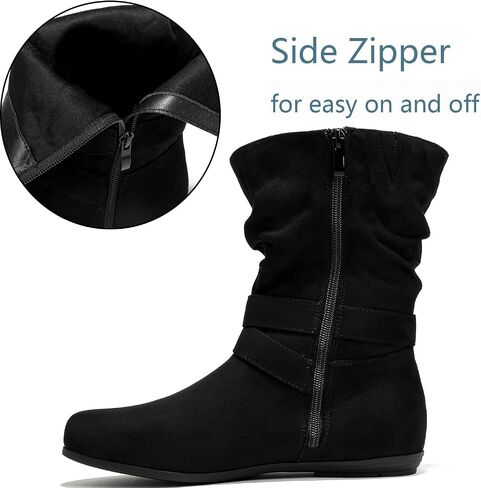 Luoika Women's Wide Width Ankle Boots - Black Brown Short Boots Block Low Heel Side Zipper Booties. in Saudi Arabia