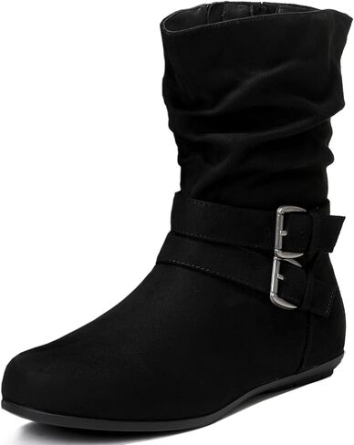 Luoika Women's Wide Width Ankle Boots - Black Brown Short Boots Block Low Heel Side Zipper Booties. in Saudi Arabia