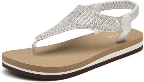 Selenepair Women T-Strap Thong Sandals Summer Rhinestone Bling مرنة اليوغا in Kuwait