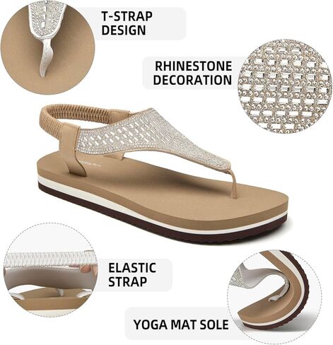 Selenepair Women T-Strap Thong Sandals Summer Rhinestone Bling مرنة اليوغا in Kuwait