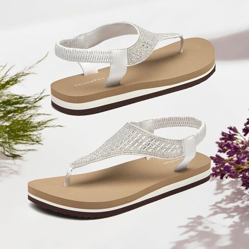 Selenepair Women T-Strap Thong Sandals Summer Rhinestone Bling مرنة اليوغا in Kuwait
