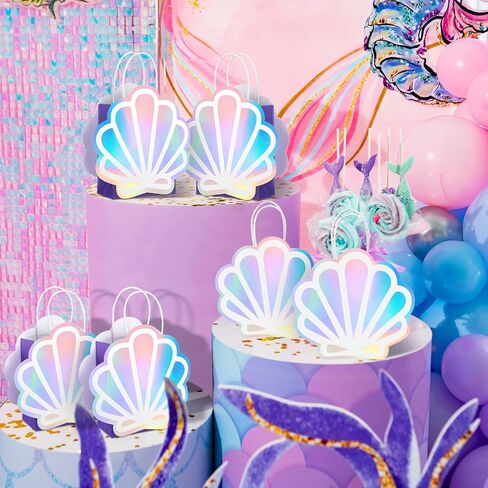 Locmeo 12 Pack Holographic Sea Shell Gift Bags DIY Mermaid Party Favor Bags with Iridescent Sea Shell Paper Cards for Mermaid Themed Party Supplies Ocean Under the Sea Party Favors in Kuwait