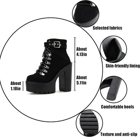 Women's Chunky Heel Platform Goth Dress Ankle Boots Classic Round Toe Lace Up Side Zipper High Block Heel Combat Bootie in Saudi Arabia