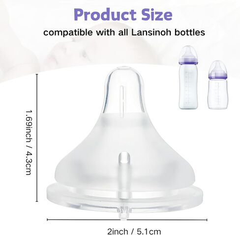 Silicone Bottle Nipples Compatible with Lansinoh Bottles, 4 Pack Replacement Bottle Nipple, Leak-Proof, BPA-Free, Anti-Colic, Size S for 1+ Months (Slow Flow) in Kuwait
