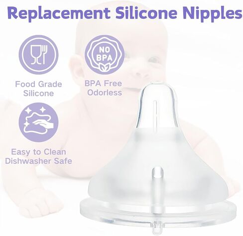 Silicone Bottle Nipples Compatible with Lansinoh Bottles, 4 Pack Replacement Bottle Nipple, Leak-Proof, BPA-Free, Anti-Colic, Size S for 1+ Months (Slow Flow) in Kuwait