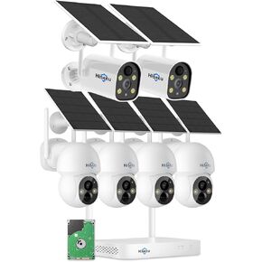 Hiseeu Solar Camera Wireless Outdoor ، نظام كاميرات الأمان المنزلي ، WIFI 2.4G & 5G ، 4MP 4MP 4 CAM-KIT ، رؤية ليلية ملونة ، عرض 360 درجة ، عموم وميل ، تسجيل محلي 1TB HDD ، لا اشتراك
