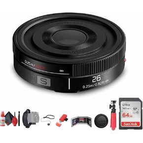 Panasonic Lumix S 26mm f/8 Full Frame Lens (L-Mount) (S-R26) + Sling Backpack + Photography Software + 64GB Memory Card + Flexible Tripod + Cleaning Kit + Hand Strap + Card Wallet + More