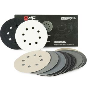 S&F STEAD & FAST 5 inch Wet Dry Sanding Discs Hook & Loop 54 pcs, 80 120 180 220 400 600 1000 2000 3000 Grit/ 5 Inch 8 Hole Interface Pad Hook and Loop, 2 pcs