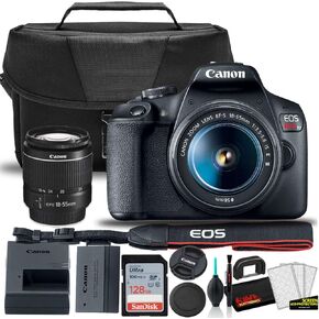 Canon EOS REBEL T7 DSLR كاميرا مع حزمة بداية العدسة 18-55 مم + تشمل: حقيبة EOS + بطاقة 128 جيجابايت + مجموعة نظيفة ورعاية + أكثر (متجددة)