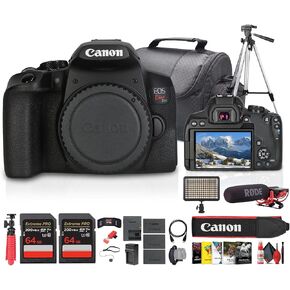 Canon EOS Kiss X10i / Rebel T8i DSLR Camera (Body Only) (3924C001) + Mic + LED Light + Tripod + Photo Software + 2 x 64GB Card + Camera Bag + 2 x LP-E17 Battery + External Charger + More (Renewed)