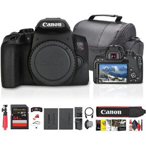 Canon EOS Kiss X10i / Rebel T8i DSLR Camera (Body Only)(3924C001) + Photo Software + 64GB Card + Camera Bag + LP-E17 Battery + External Charger + Tripod + HDMI Cable + Cleaning Kit + More (Renewed)