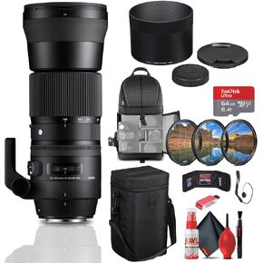 Sigma 150-600mm F5-6.3 DG Contemporary Lens for Nikon F (745-306) Bundle: 64 GB Memory Card, Card Reader, Backpack, 3-Piece Filter Kit, Full Cleaning Kit, Protective Cover, Tripod Collar, and More