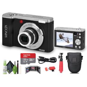 Minolta MNB5Z 56MP Dual Lens Point & Shoot Digital Camera with 5X Optical Zoom & 5K Ultra HD Video Bundle with 32GB Memory Card + Vlogger Tripod + Bag + Cleaning Kit + More Accessories (Black)