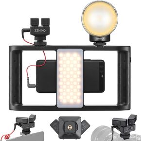 VC3 Bi LED Video Light+ZENIKO OC-D1 Video Microphone+ZENIKO MR11 Video Rig Kit for for Photography, Vlog, Live Streaming