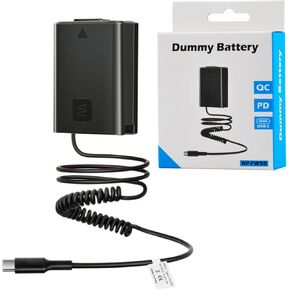 USB Type-C to PD NP-FW50 Dummy Battery Power Adapter with Cable for Sony ZV-E10 A5000 A5100 A3000 A6000 A6100 A6300 A6400 A6500 VP-FW50, A7 II A7R II A7S II Cameras (Without Plug)