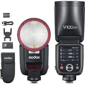 Godox V100SU TTL Li-ion Round Head Camera Flash Compatible with Sony, Touchscreen 1/80,000s High Speed TTL Flash Speedlite, 2.4G Wireless Sync, 400 Full Power Flashes, 2w LED Modeling Lamp, Sub Flash