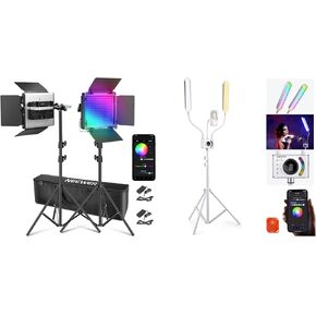 Neewer 2 Pack تم ترقيته 660 Pro II RGB LED LED LID LID لدفق اللعبة على YouTube Photography مع التحكم في التطبيق ومجموعة Stand مع مجموعة ضوء BH40C RGB مع طقم الضوء
