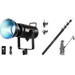 NEEWER CB200C 200W RGBWW COB LED Video Light, 2500K-7500K 23000lux/m Bowens Metal Shell Silent Continuous Output Lighting TLCI/CRI97+ for Photography Video Recording, MS-240AC 7.9ft Boom Pole Included