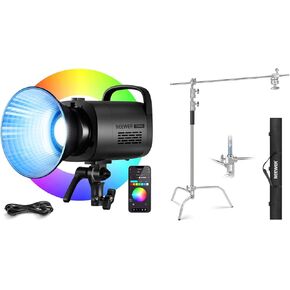 NEEWER CB100C 130w RGB LED Video Light, 360° Full Color 2700K-6500K 27000lux/m COB Bowens Mount Silent Continuous Output Lighting TLCI/CRI97+ for Video Recording Photography, 10ft/3m C Stand Included
