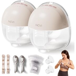 NCVI Hands Free Wearable Breast Pump 8111, Lightweight Breastfeeding Pump, Portable Electric Pump with 4 Modes & 9 Levels, Strong Suction Rechargeable Milk Pump, 21/24mm Flanges, 2 Pack