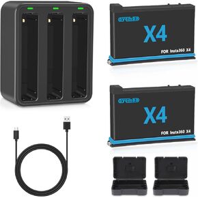 Rechargeable Battery Kit for Insta360 X4 Camera : 2-Pack 2500mAh Replacement Batteries & Triple USB-C Fast Charger Hub(2 Boxes for Misro SD Cards and Batteries)-Compatible with Insta360 X4