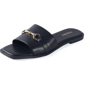 Women's Dressy Flat Sandals for Women Square Open Toe Slip on Comfortable Slide Sandals Summer