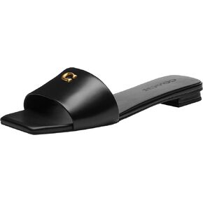 Coach Women's Sculpted C Flat Sandal Platform, Charcoal/Black, 8.5