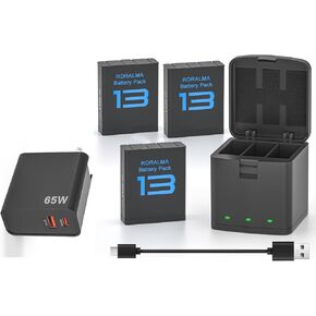 3pack بطارية وشاحن ثلاثي القنوات لـ GoPro Hero 13 Cameras Go Pro 13 Cam ، بما في ذلك 65W USB Charger