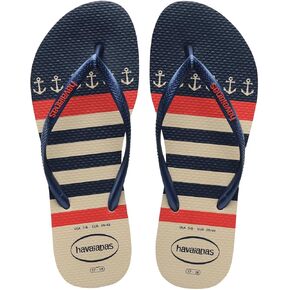 Havaianas for Women - Slim Nautical Flip Flops - Beige/Navy Blue - 9/10